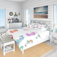 Milsleep - Designart 'Patrón Con Caballitos De Mar Multicolor' Juego De Cama Náutico Y Costero