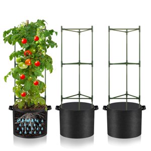 Jaula Para Tomates Soundvalue Paquete De 3 Con Bolsas De Cultivo 38 Litros Y Corbata Giratoria