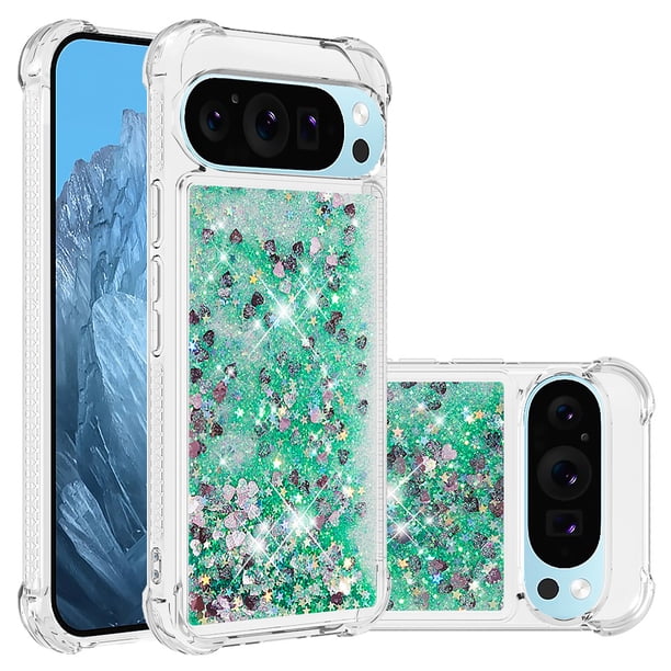 FOXDOCK Funda Glitter Líquida para Google Pixel 10 con Anillo Brillante, TPU Antichoques y Esquinas Reforzadas, Soporte