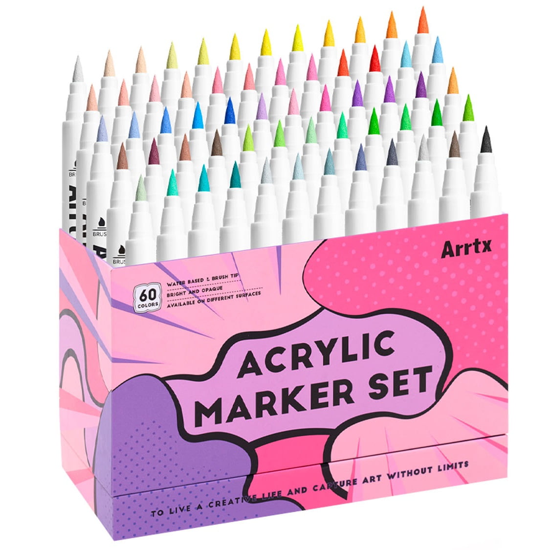 Arrtx - Marcadores De Acrílico 60 Colores Punta Pincel