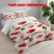thumbnail image 1 of 3pcs Watercolor Cherry Green Leaves Pattern Bedding Set Duvet Cover and Pillowcases, 1 of 5