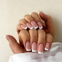 Presiona Uñas Joyvvew, Punta Francesa Blanca, Mediana, Cuadrada