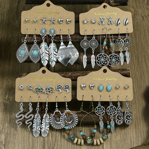 Vintage Boho Turquoise Drop Dangle Earrings Set - Perfect Gift for Women & Girls!