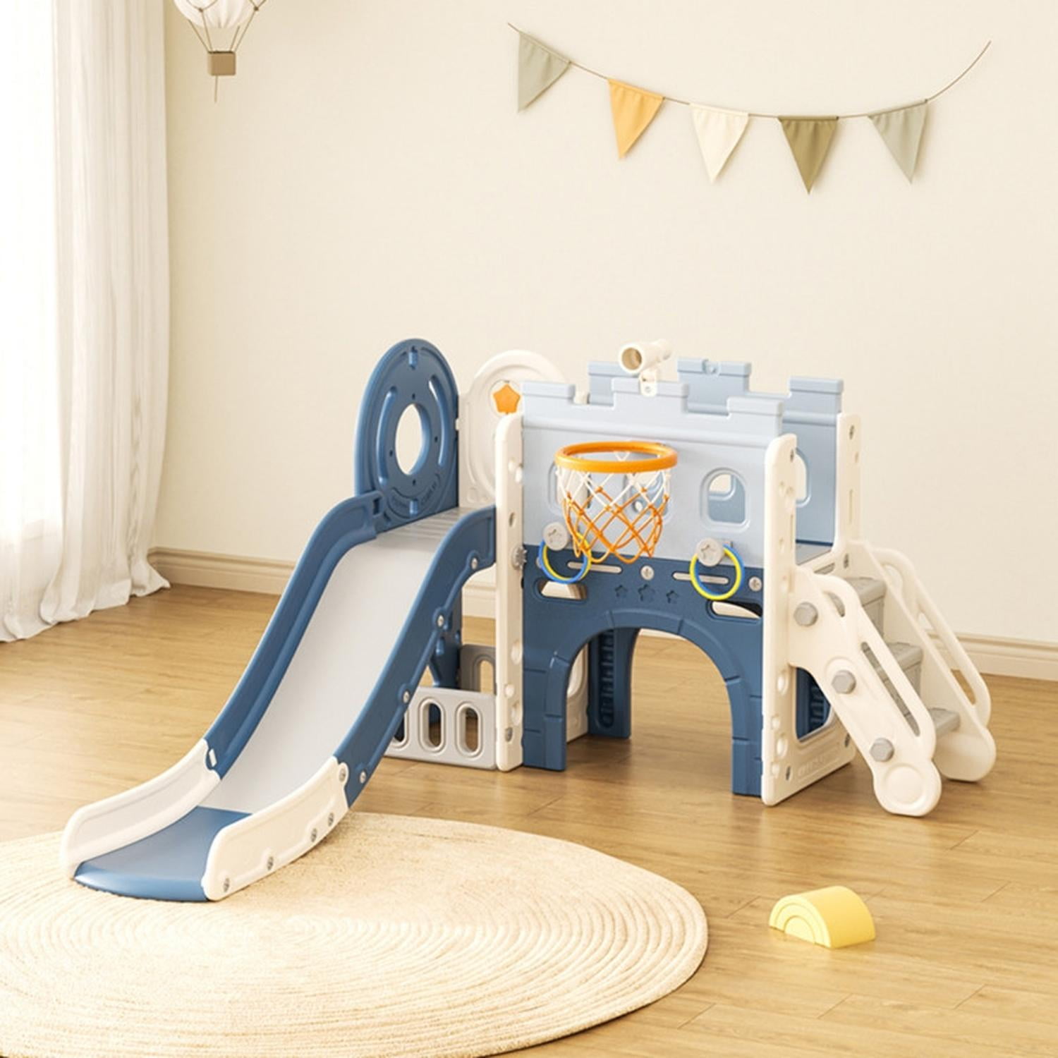 Auckland Outdoor - Juego Resbalin Infantil Patio Aro Telescopio Tobogan Azul