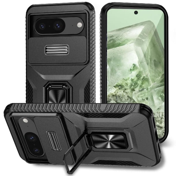 Funda Armada para Google Pixel 8 con Tapa Deslizante y Soporte Magnético Giratorio Negro