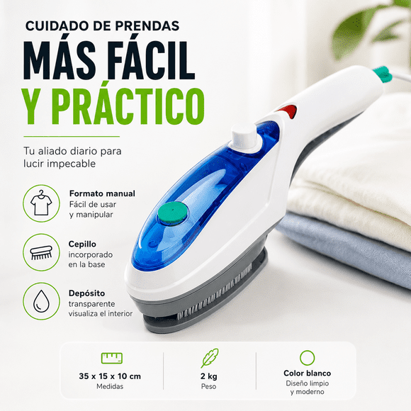Plancha Portátil para Ropa con Cepillo Blanco
