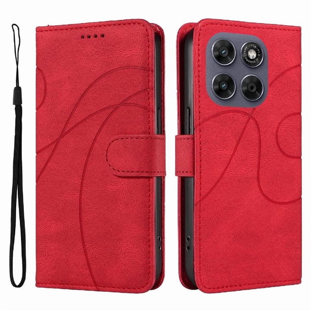 Funda tipo cartera con tapa para Motorola MOTO G77 5G con tarjetero, soporte y cubierta magnética Rojo