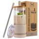 thumbnail image 1 of Vasos de vidrio Pandaloo con tapas y pajitas, 600 ml, cremosos hongos, 1 of 6