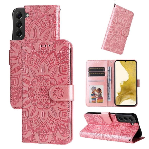 Funda tipo cartera FOXDOCK para Samsung Galaxy S22 , diseño girasol en relieve, cuero PU, cierre magnético, soporte y tarjetero