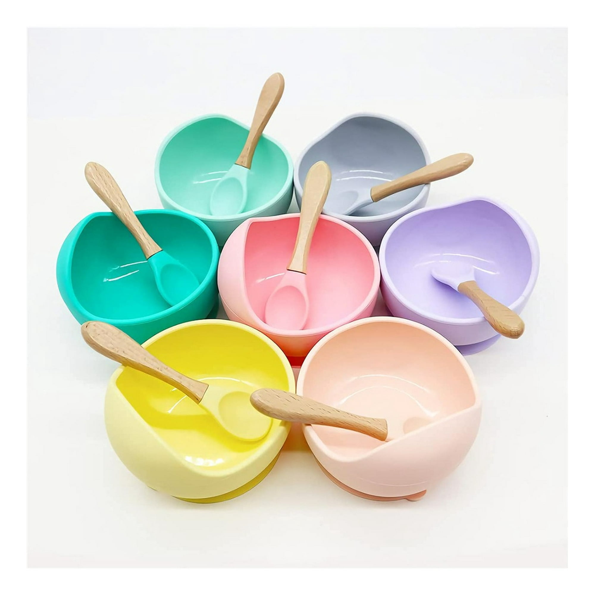 Genérico - Platos Bol + Cuchara Silicón Antideslizante Bebes Lau