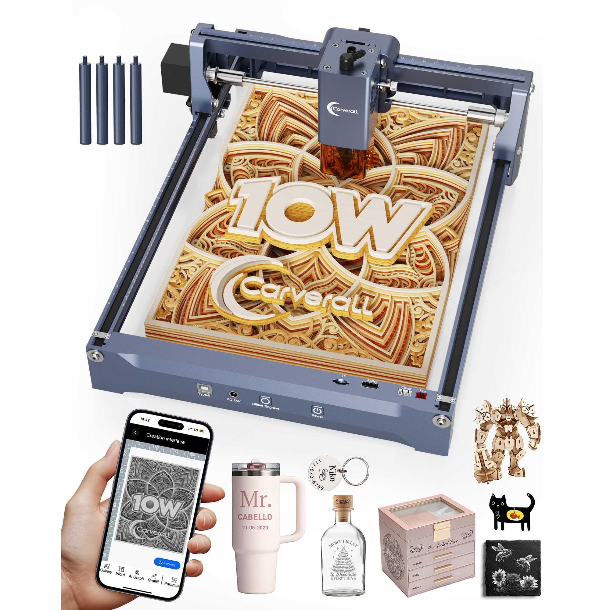 Grabador Láser Carverall K15 Pro 10w Para Madera, Metal Y Acrílico