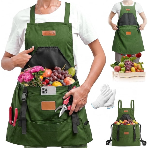 Delantal jardinería bolsillos impermeable espalda cruzada cosecha mujer hombre trabajo campo regalo