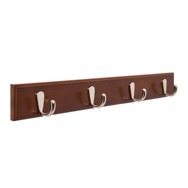 REGALWOVEN 1 Paquete de Perchero de Pared, Gancho de Madera, Perchero para Sombreros, Ganchos de Pared para Colgar con 4 Ganchos para Entrada, Baño, Dormitorio Marrón Oscuro 19.1*2.4in