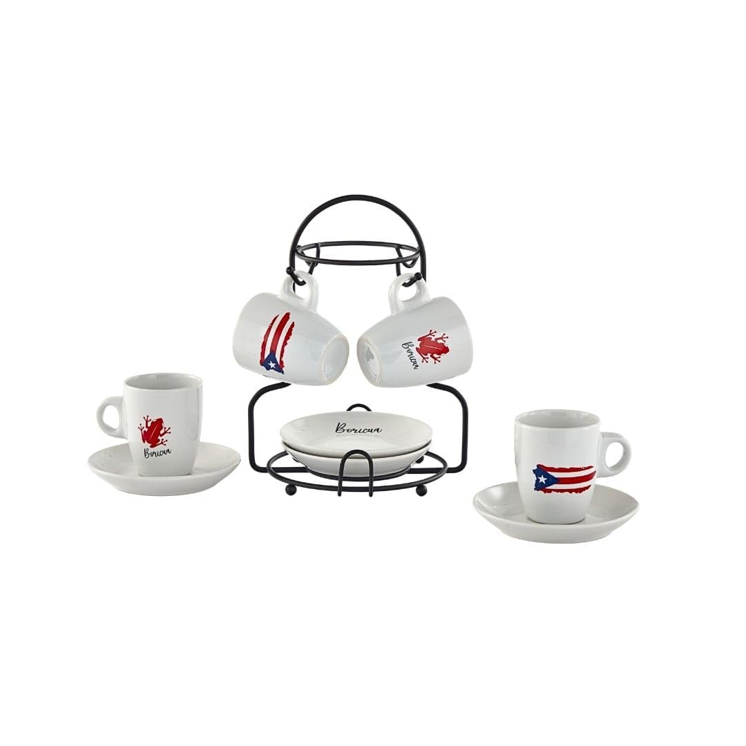 Juego De Tazas Y Platillos Para Espresso Imusa Boricua, 90 Ml, 8 Piezas Con Estante