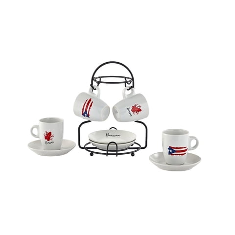Juego De Tazas Y Platillos Para Espresso Imusa Boricua, 90 Ml, 8 Piezas Con Estante