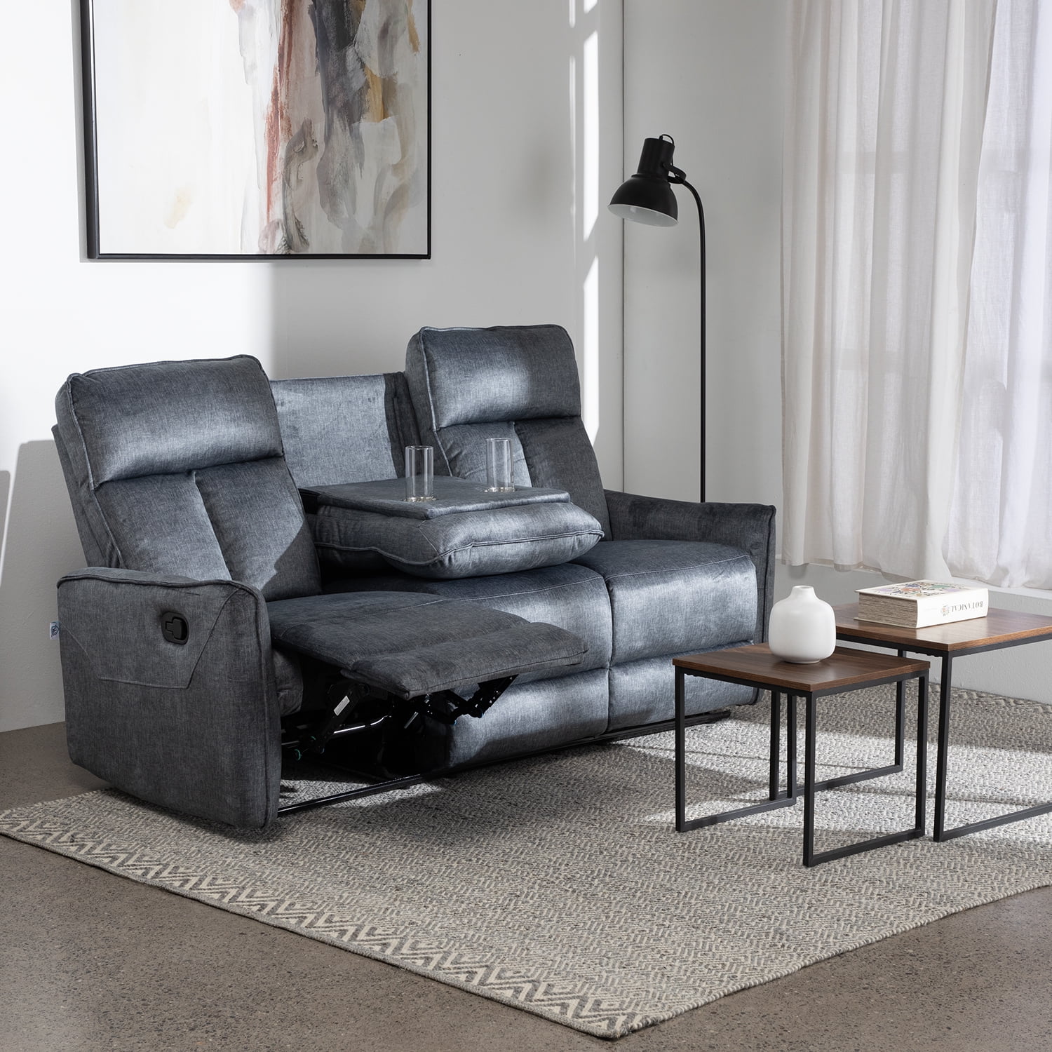 Vys Spa - Sofa Reclinable 3 Cuerpos Monaco Grey Con Posavasos De Aluminio