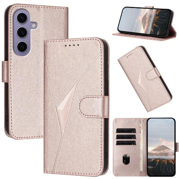 Funda Cartera Fibra de Carbono para Samsung Galaxy S24 con Soporte y Cierre Magnético Rosa