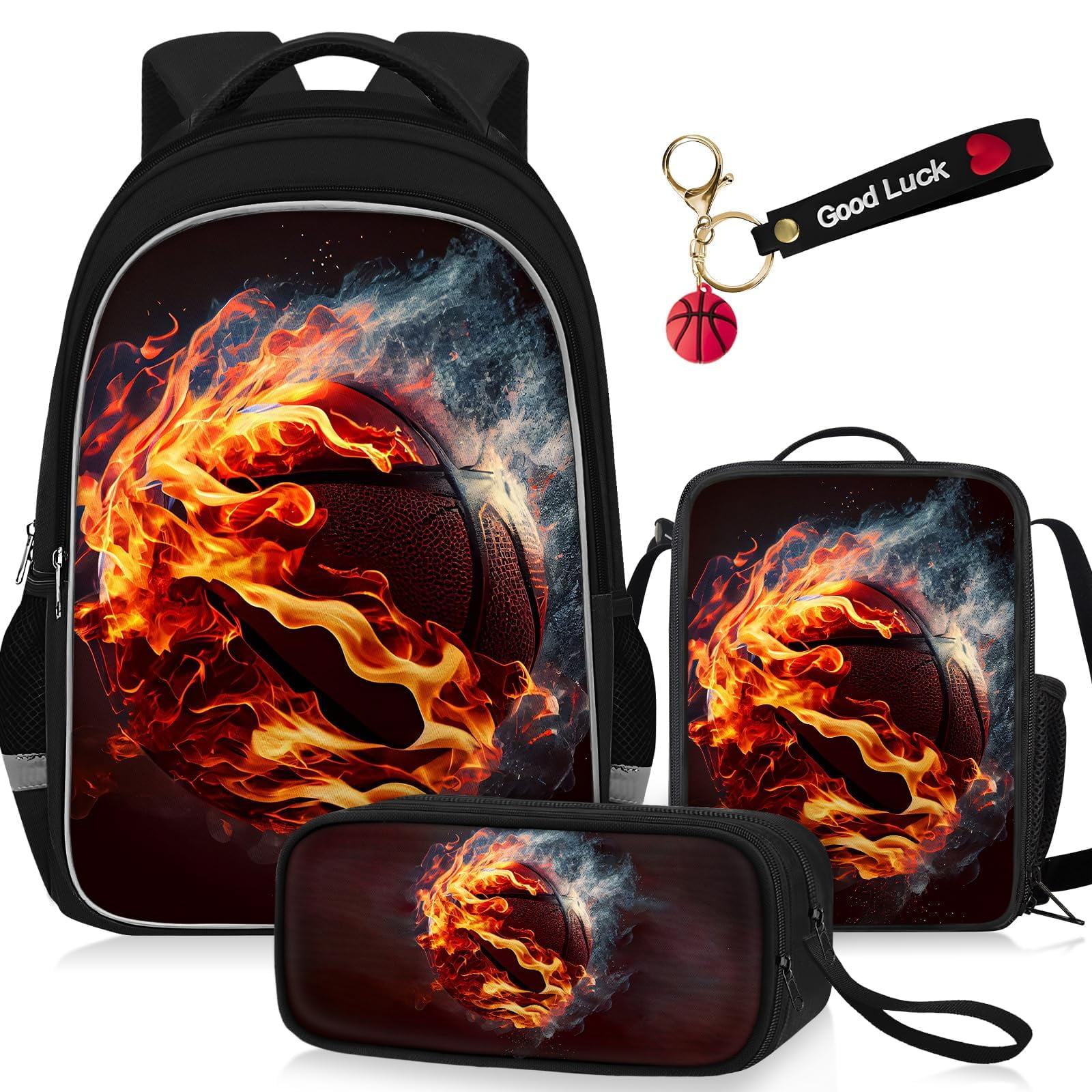 Juego De Mochilas Escolares Tilytadly Fire Basketball De 17 Pulgadas, 4 Piezas