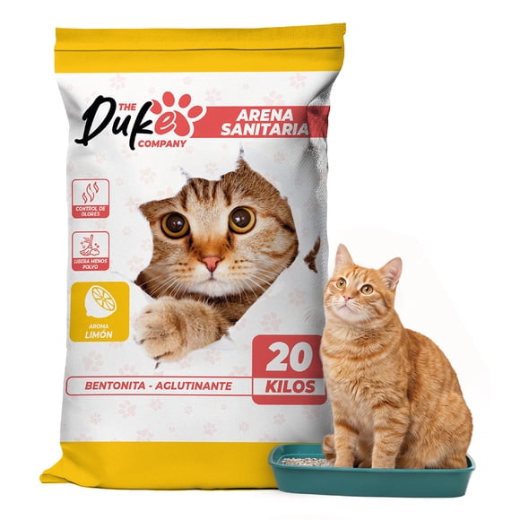 Arena Para Gato 20 Kg Duke Bentonita Aglutinante Aroma Limon