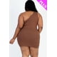thumbnail image 2 of Vestido Mini Casual Ajustado Sin Costuras De Canalé Liso Con Un Hombro Al Descubierto Y Corte Frontal En Marrón ano (talla Grande Para Mujer), 2 of 5