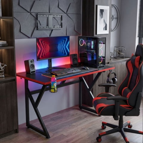 Velazio - Escritorio Gamer K Rojo 120 Cm Luces Led Patas De Fierro