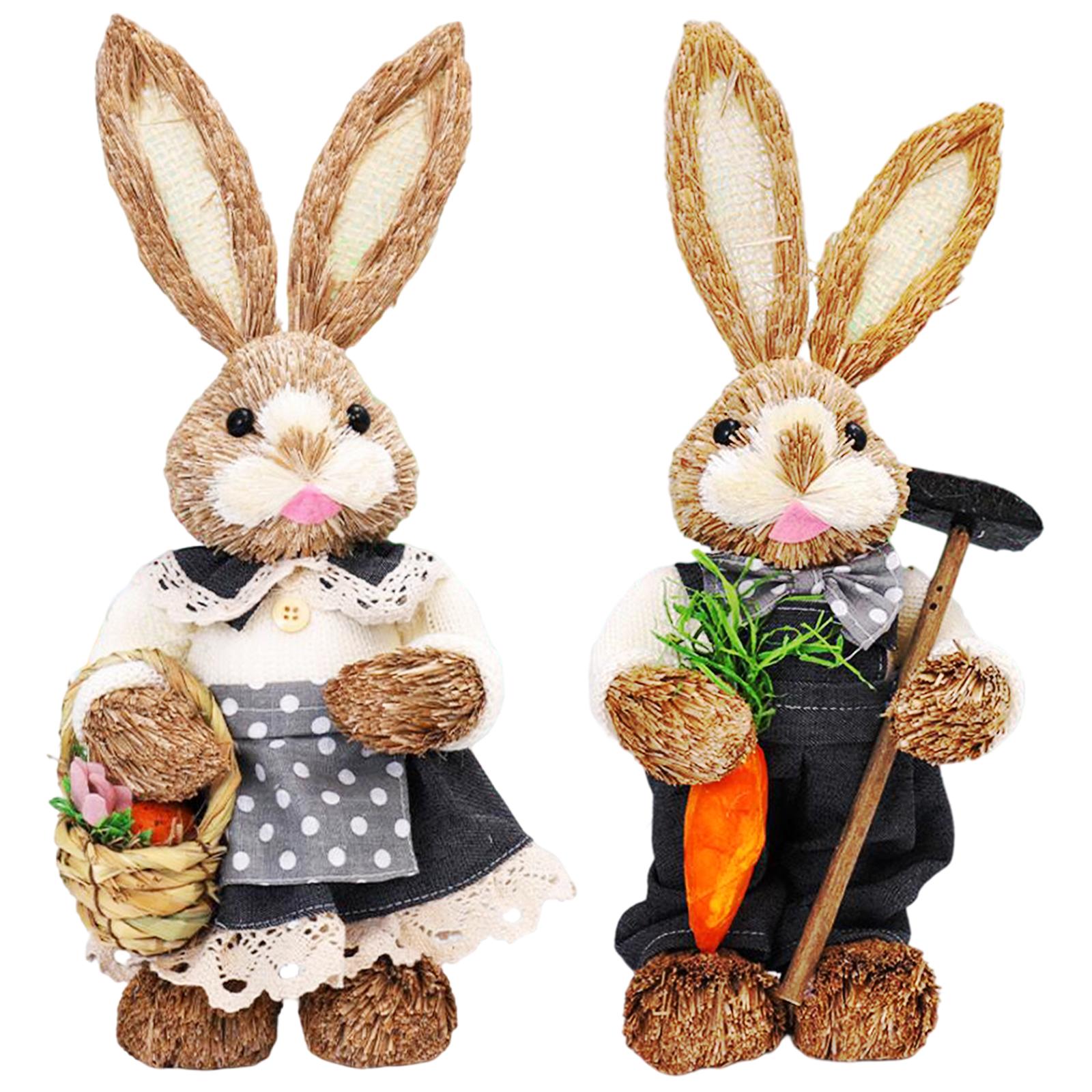 Magideal - 2 Piezas Conejo De Pascua Figura Decorativa Conejo De Pie Escultura Artificial Animal Modelo De Primavera Material De Cáñamo Adecuado Para Decoración D
