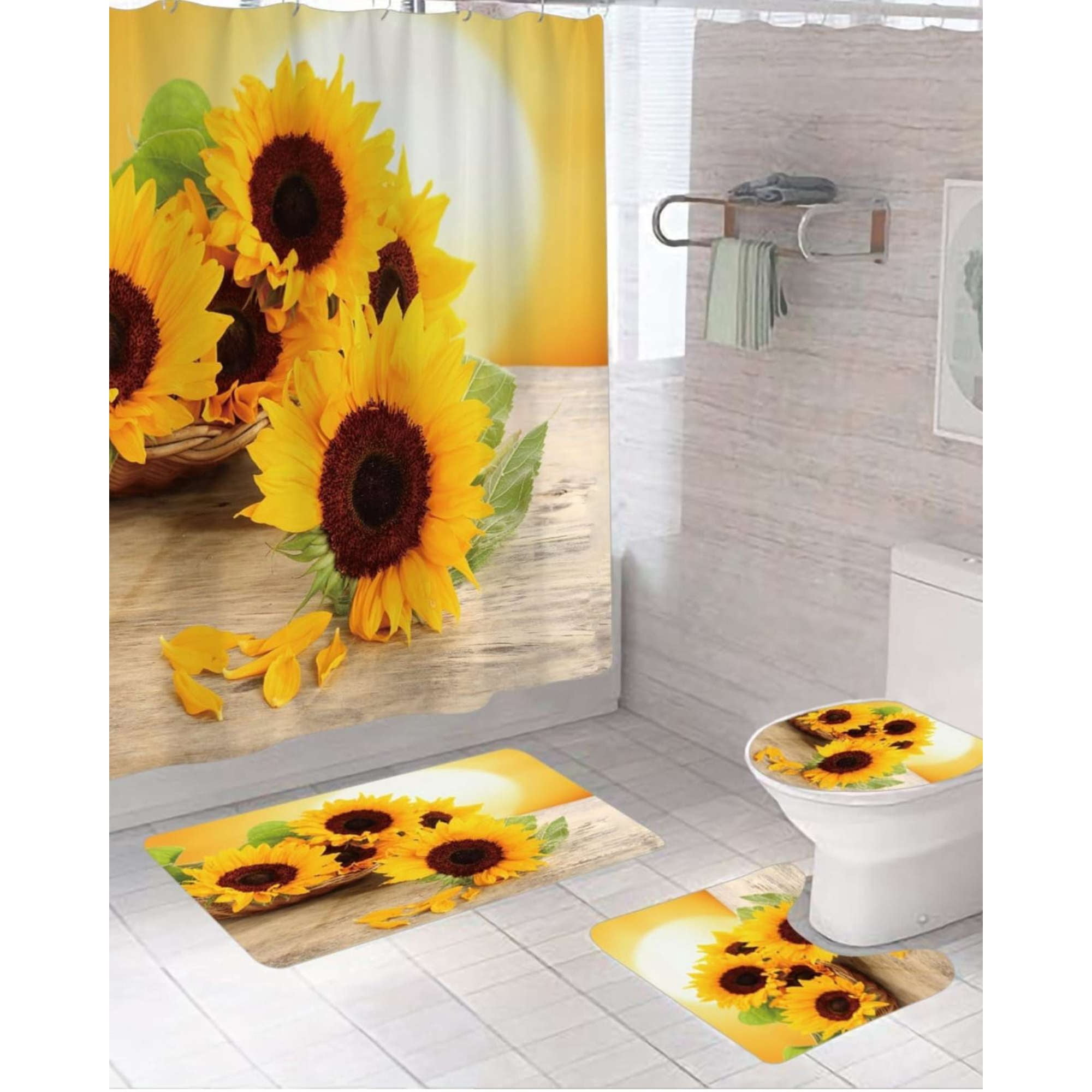 Mylhogar - Juego 5 Piezas Con Cortina De Baño De Tela Poliéster Y Forro De Ducha De Plástico