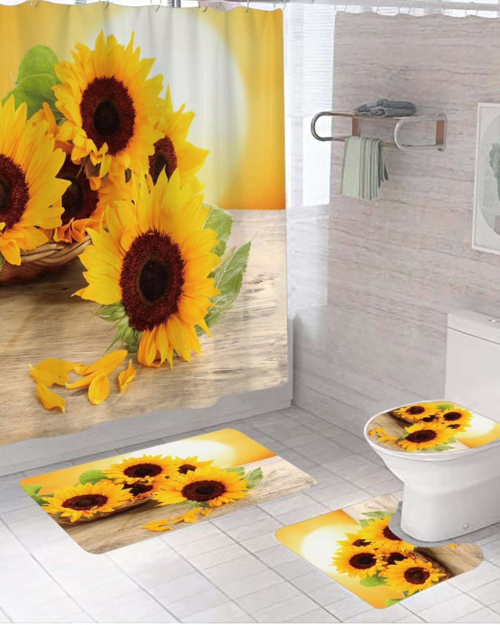 Mylhogar - Juego 5 Piezas Con Cortina De Baño De Tela Poliéster Y Forro De Ducha De Plástico