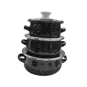 Bothyi - Juego De 3 Miniollas Esmaltadas, Juego De Utensilios De Cocina Esmaltados Portátiles Universales Para Cocinar En Casa, Color Negro