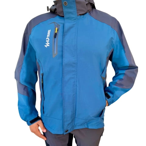 Wild Travel - Chaqueta Cortaviento Impermeable Premium Azul Hombre