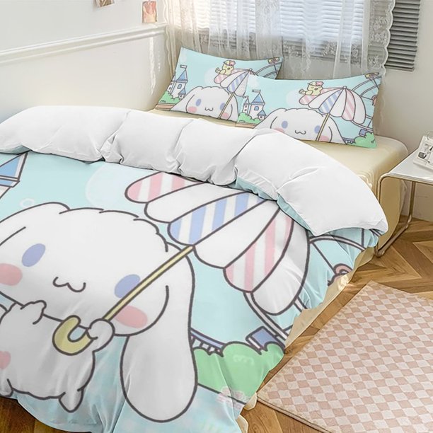 Cinnamoroll 3-Piece Twin Bed Set - Includes 1 Single Comforter And 2 Pillowcases Bedding - Fade Resistant Microfiber - Cinnamoroll