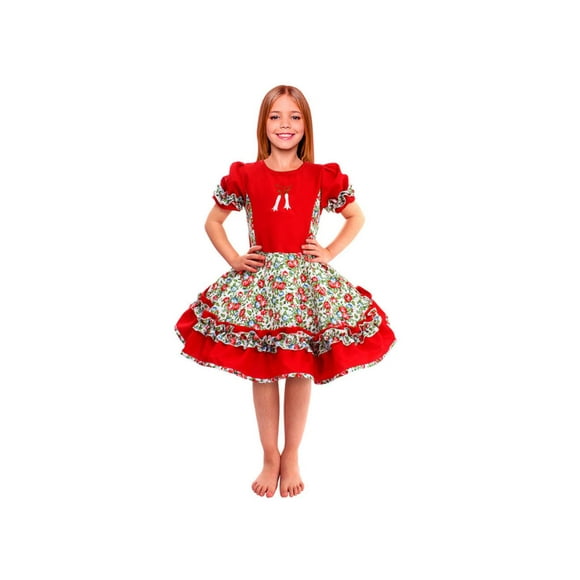 Vestido Huasa Chinita Floreado Rojo rojo 3-4 Años