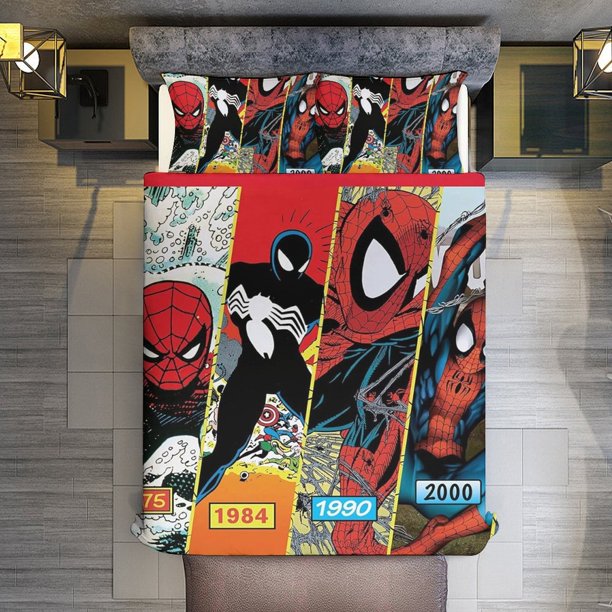 Spider-Man 3 Piece Sets Full/Queen Size - Reversible Microfiber Quilts with 2 Shams Soft Lightweight Bedspread Coverlet Comforter for All Season Bed Sheets