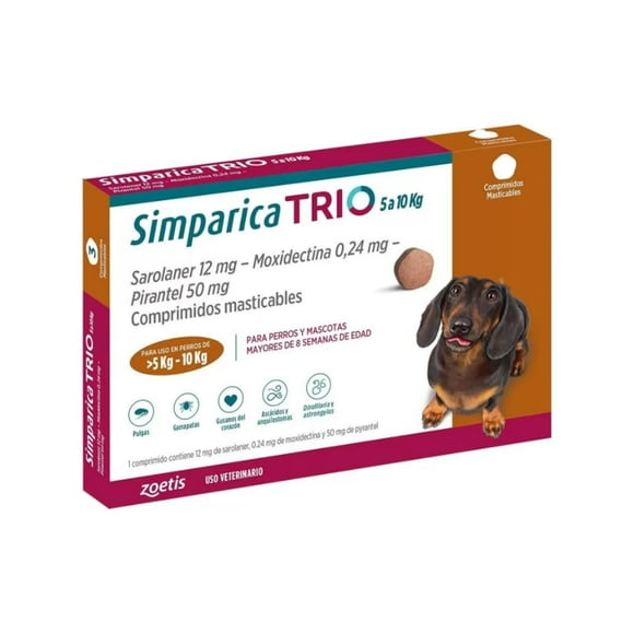 Simparica Trio Antiparasitario Interno Y Externo 5 A 10 Kg 3 Comp