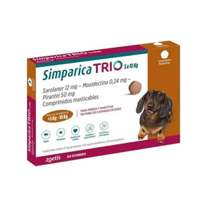 Zoetis - Simparica Trio Antiparasitario Interno Y Externo 5 A 10 Kg 3 Comp
