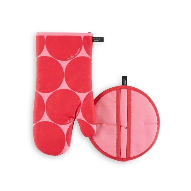Set de 2 piezas: Manopla para horno y agarrador para ollas Kate Spade Joy Dot rojo/rosa