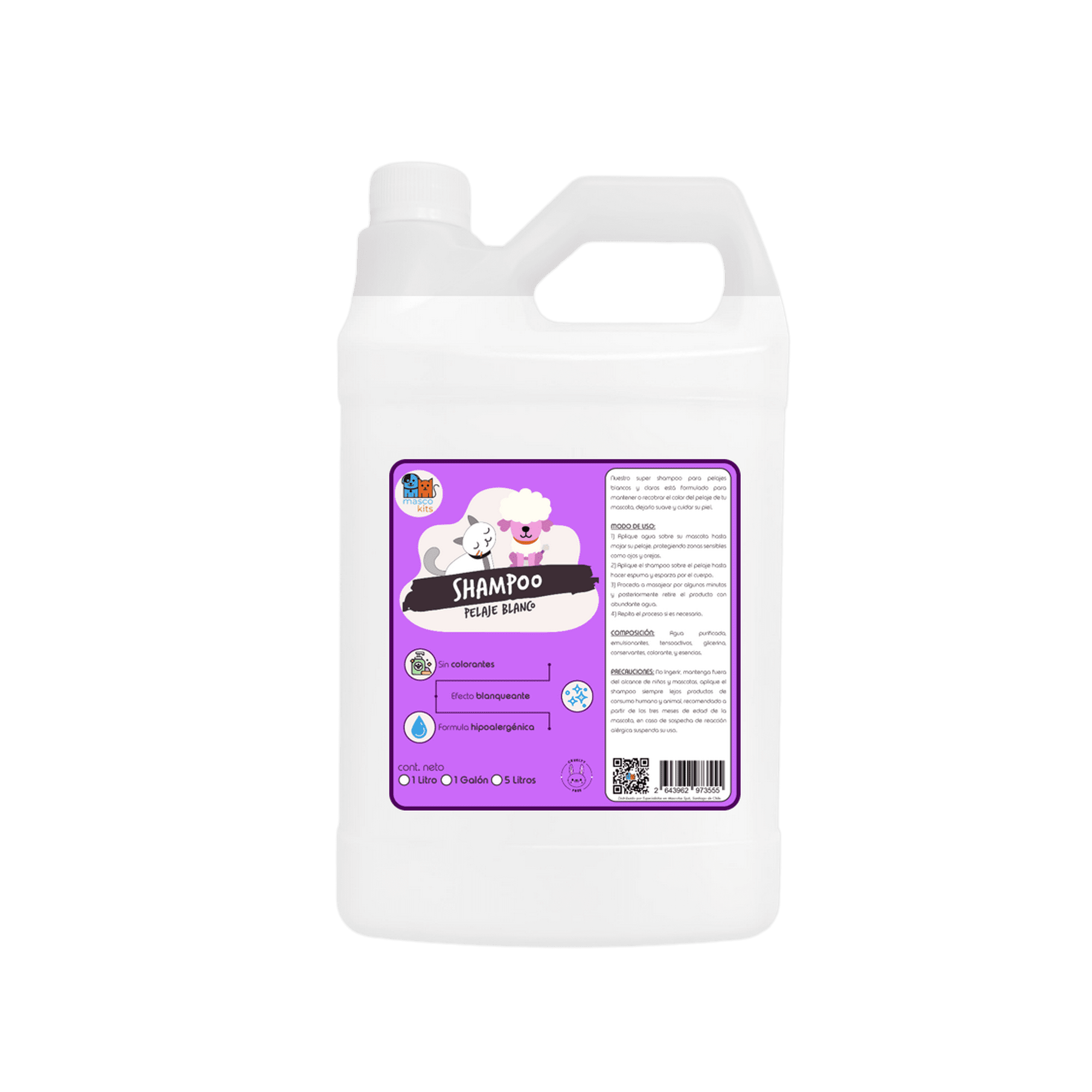 Mascokits - Shampoo Para Pelaje Blanco 1 Galón Perros & Mascotas