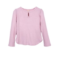 Pillin - Polera Niña Manga Larga Acanalada Detalle Cintas Palo Rosa