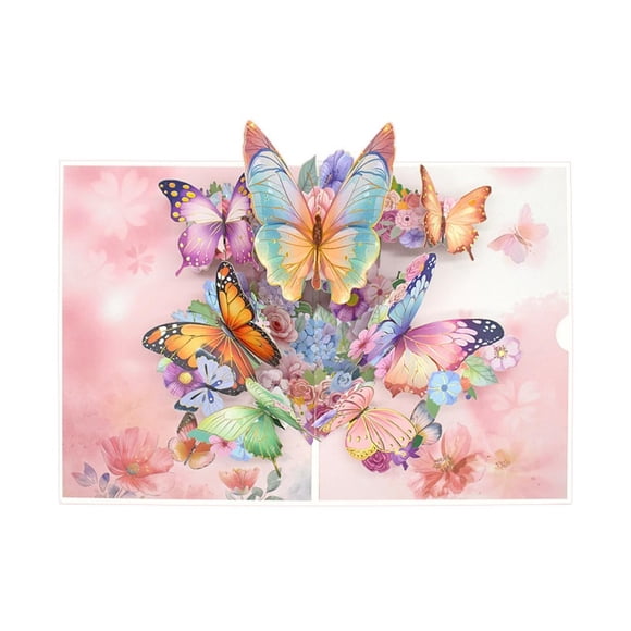Tarjeta de felicitación Sutjxc, desplegable, rosa, diseño de mariposas y flores