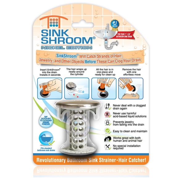 Colador de desagüe para lavabo de baño SinkShroom, níquel, 1.25 pulgadas