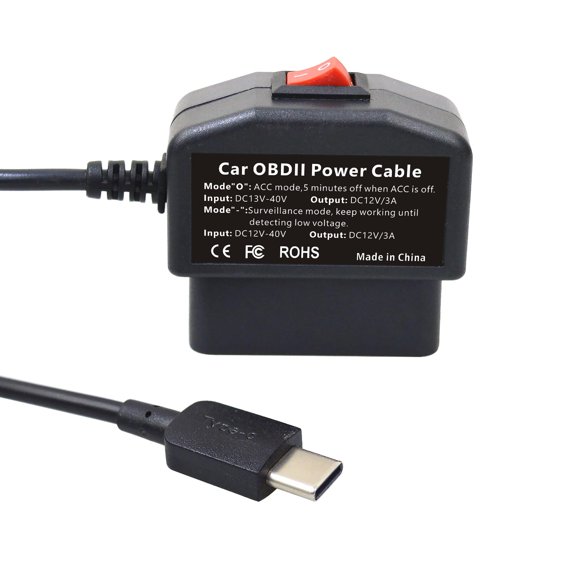 Cable de alimentación OBD a USB‑C EnruigeOK 12V 3A 3,5 m