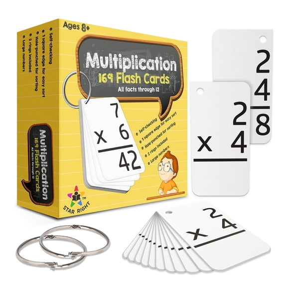 Tarjetas didácticas matemáticas con la multiplicación por la derecha 169 cartas