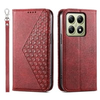 Funda Flip Foxdock Para Xiaomi 14T 5G , Estilo Billetera Con Diseño Rombo, Correa De Mano Y Soporte, Uso Diario