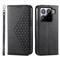 Funda Flip Foxdock Para Xiaomi 15 , Estilo Billetera Con Diseño Rombo, Correa De Mano Y Soporte, Uso Diario