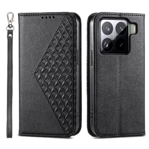 Funda Flip Foxdock Para Xiaomi 15 , Estilo Billetera Con Diseño Rombo, Correa De Mano Y Soporte, Uso Diario