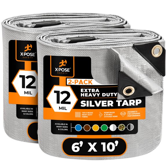 Lona de polietileno Xpose Safety, resistente, plata, 1,8 m x 3 m (paquete de 2)