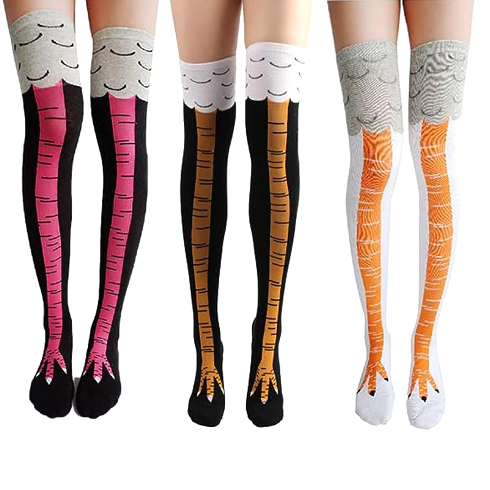 Malltradecl - 6pares Divertidas Calcetas 3d Pata De Pollo Sobre La Rodilla