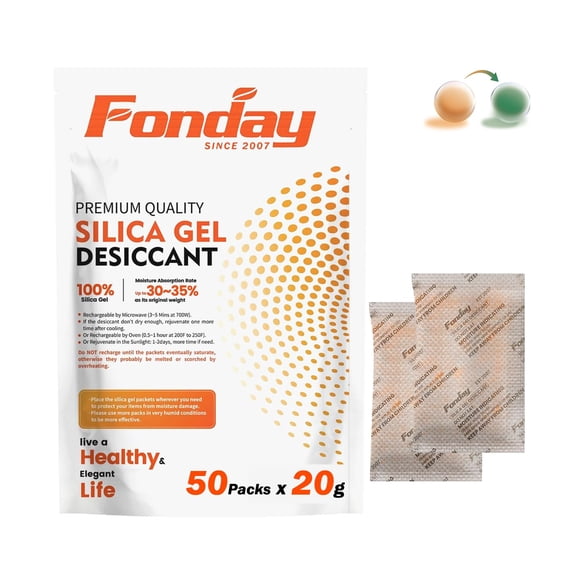 Paquetes desecantes de gel de sílice recargable Fonday, 20 g x 50