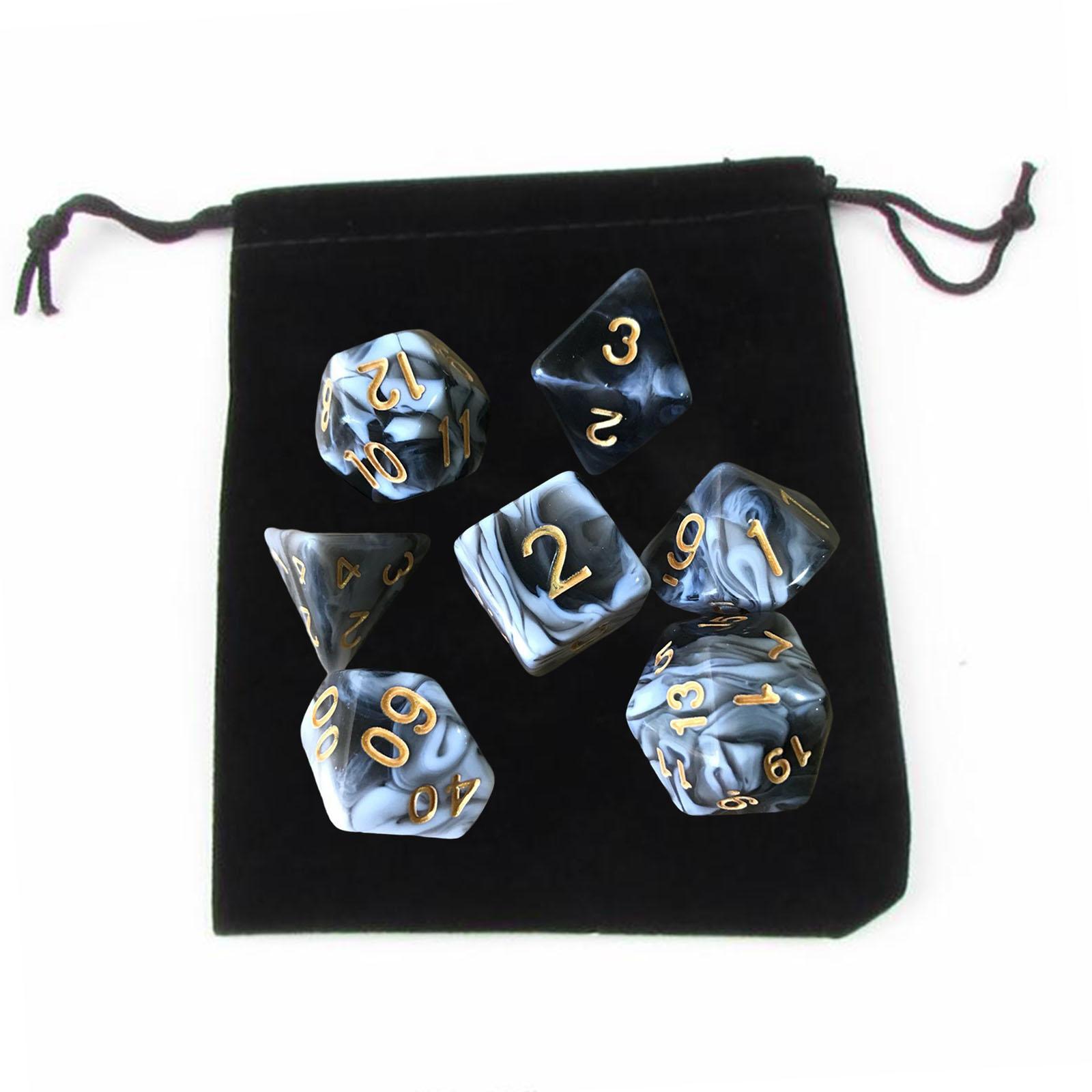 Magideal - Juego De 7 Dados Poliédricos, Juguetes De Fiesta, D4-D20 Con Bolsa Para Juegos De Mesa Rpg, Accesorios Para El Aula, Enseñanza De Matemáticas , Negro A
