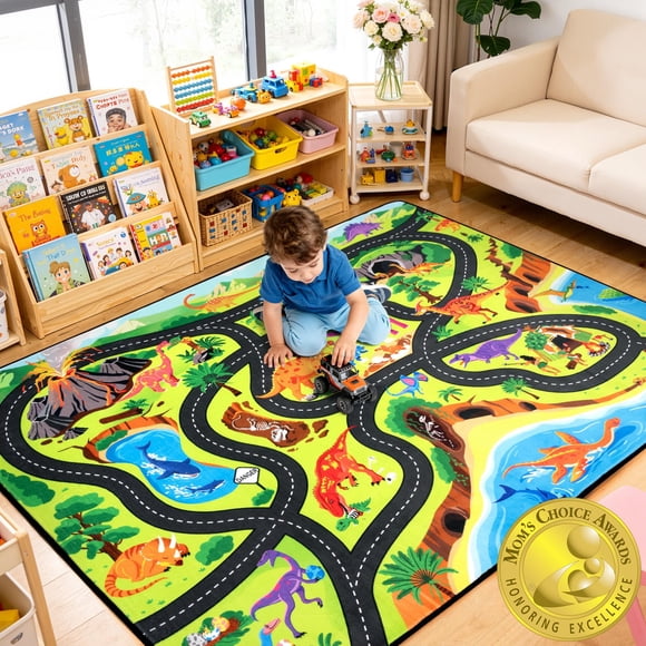 Alfombra de juego Cavorel Kids 122 x 183 cm con dinosaurios y coche de juguete